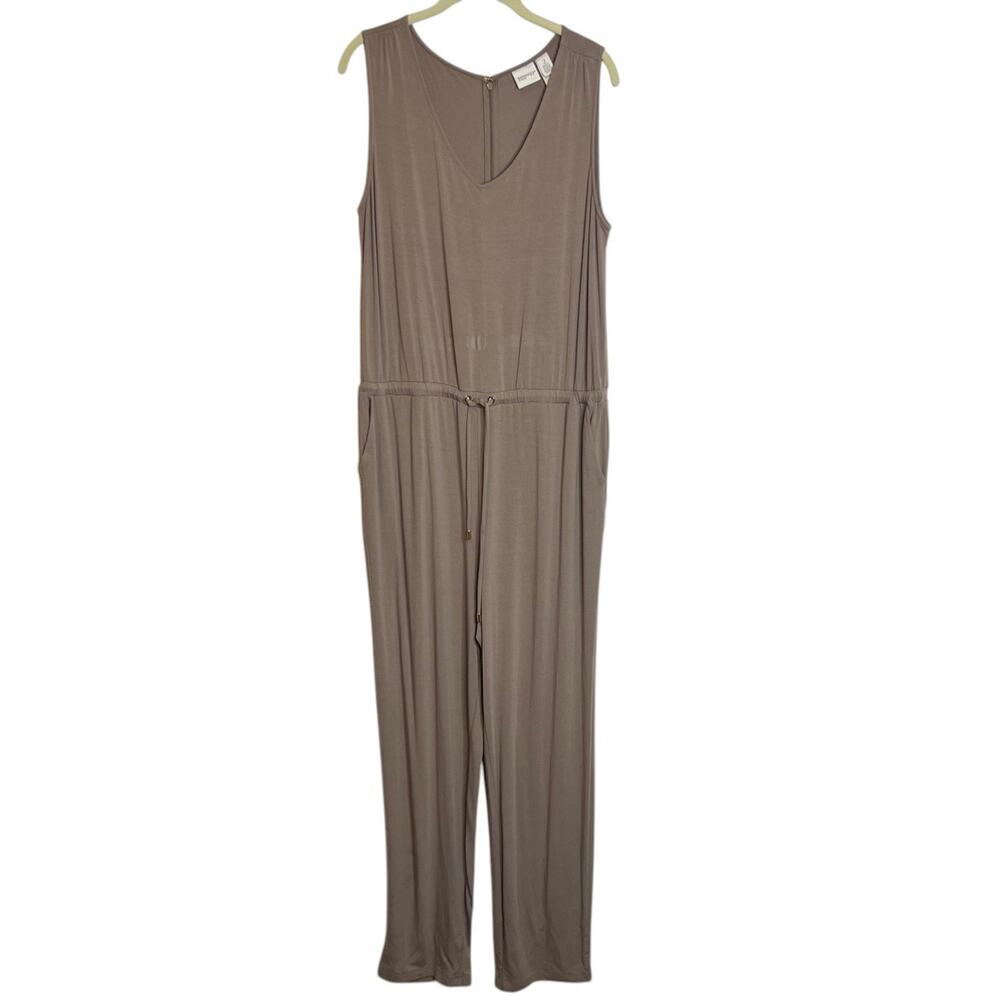 Zenergy by Chicos Jumpsuit Large Chicos 2 Straight Leg Drawstring Waist Tan